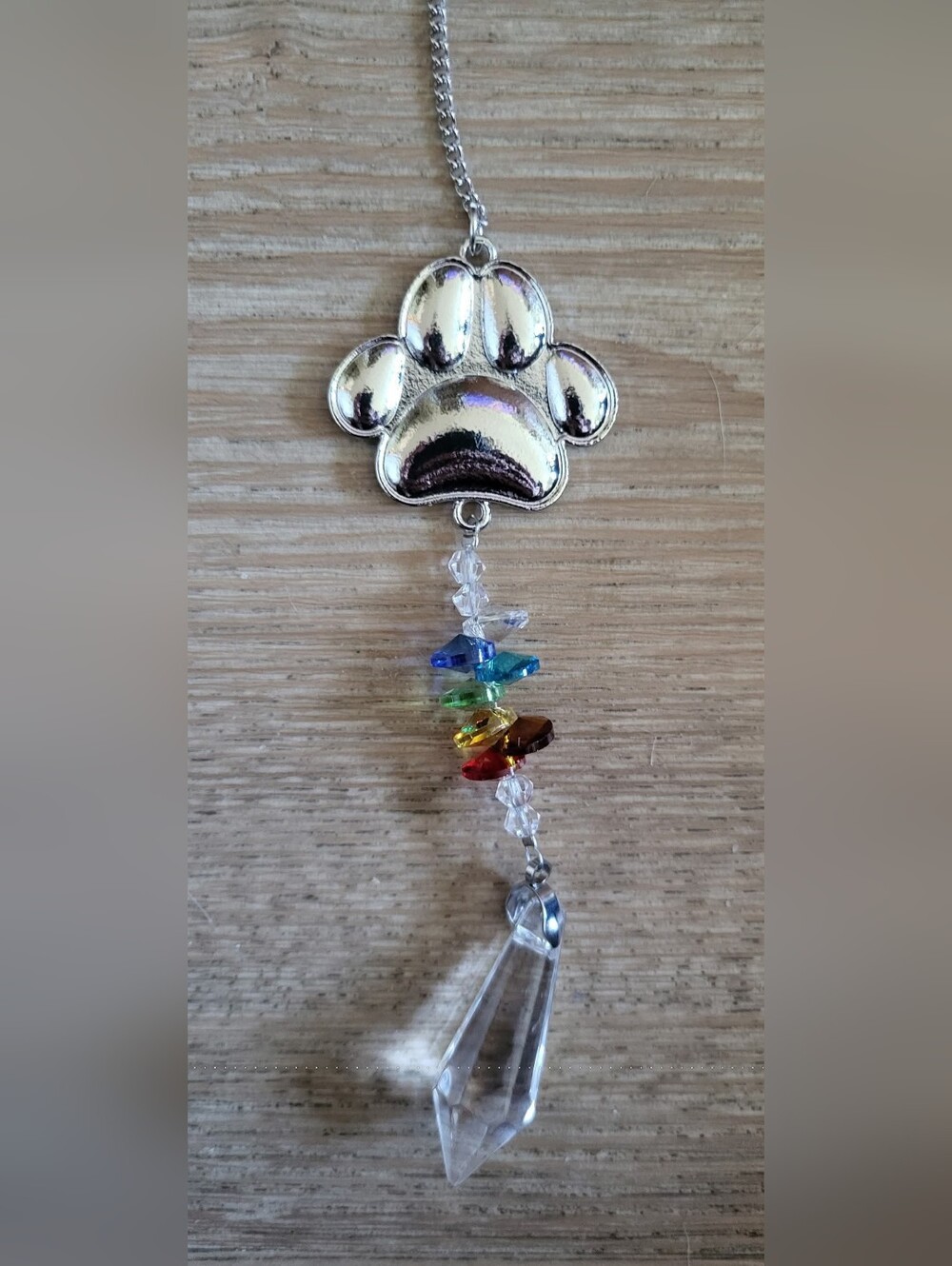 Silver Paw Print Crystal Suncatcher